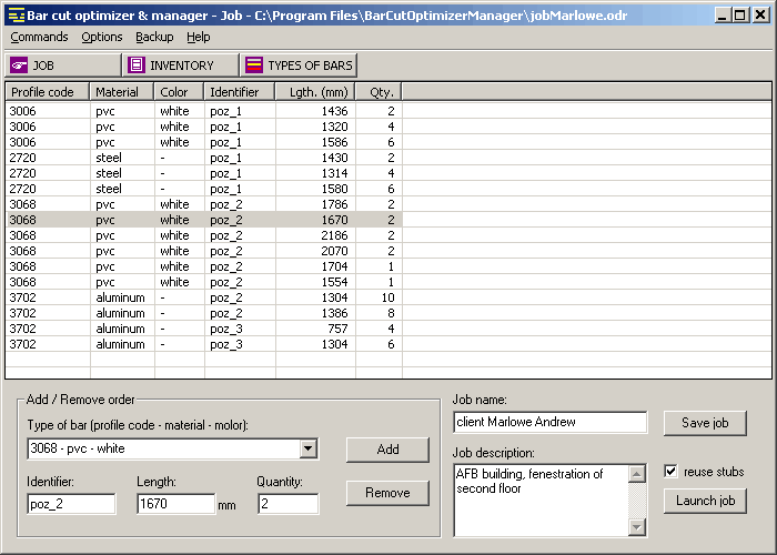 Bar Cut Optimizer and Manager Screenshot